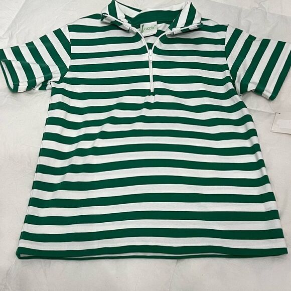 Zucchini Boys green and white preppy striped polo w/zipper - Picture 8 of 11
